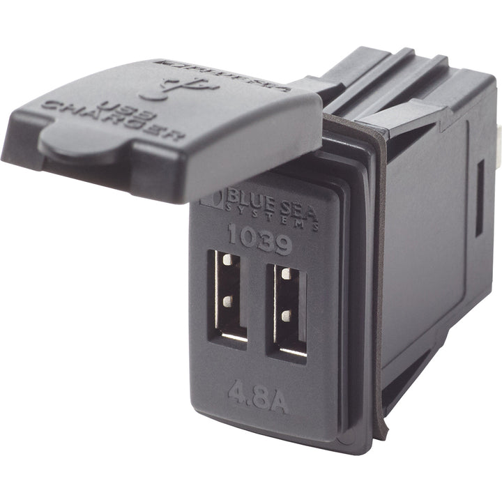 Blue Sea Systems Dual USB Charger for 24V Contura Mount, compact marine accessories with two USB ports for charging devices.
