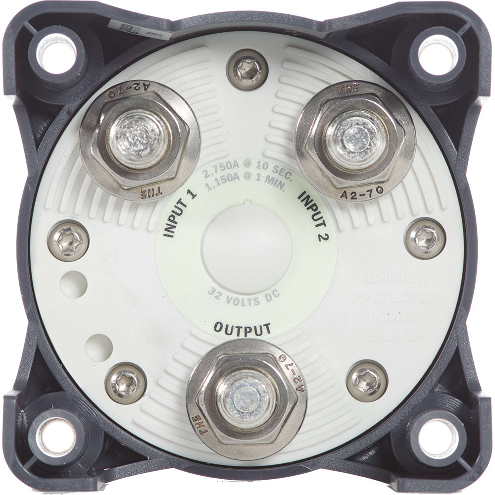 Blue Sea Systems Blue Sea 3002 HD-Series Battery Switch Selector for battery management, shown in a close-up view.
