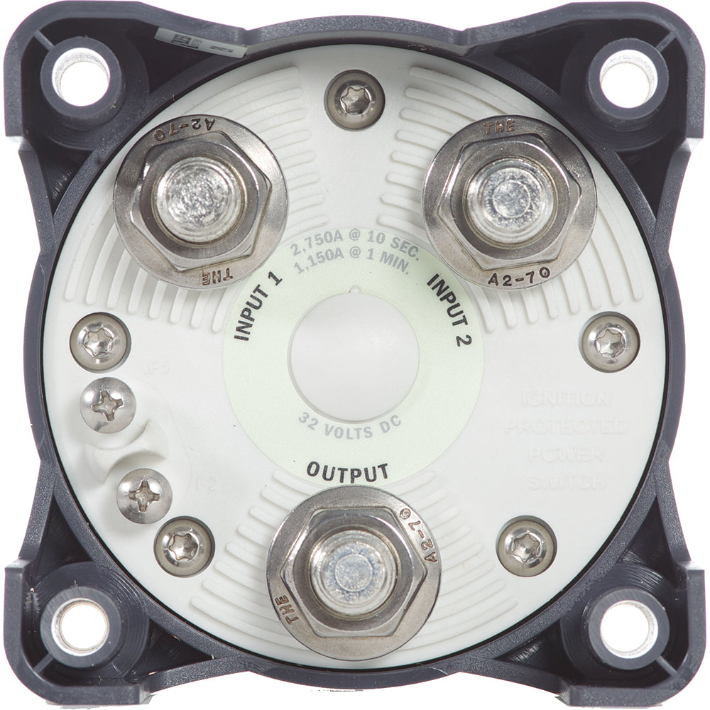 Blue Sea Systems HD-Series battery switch selector with alternator field disconnect, used for battery management in vehicles.