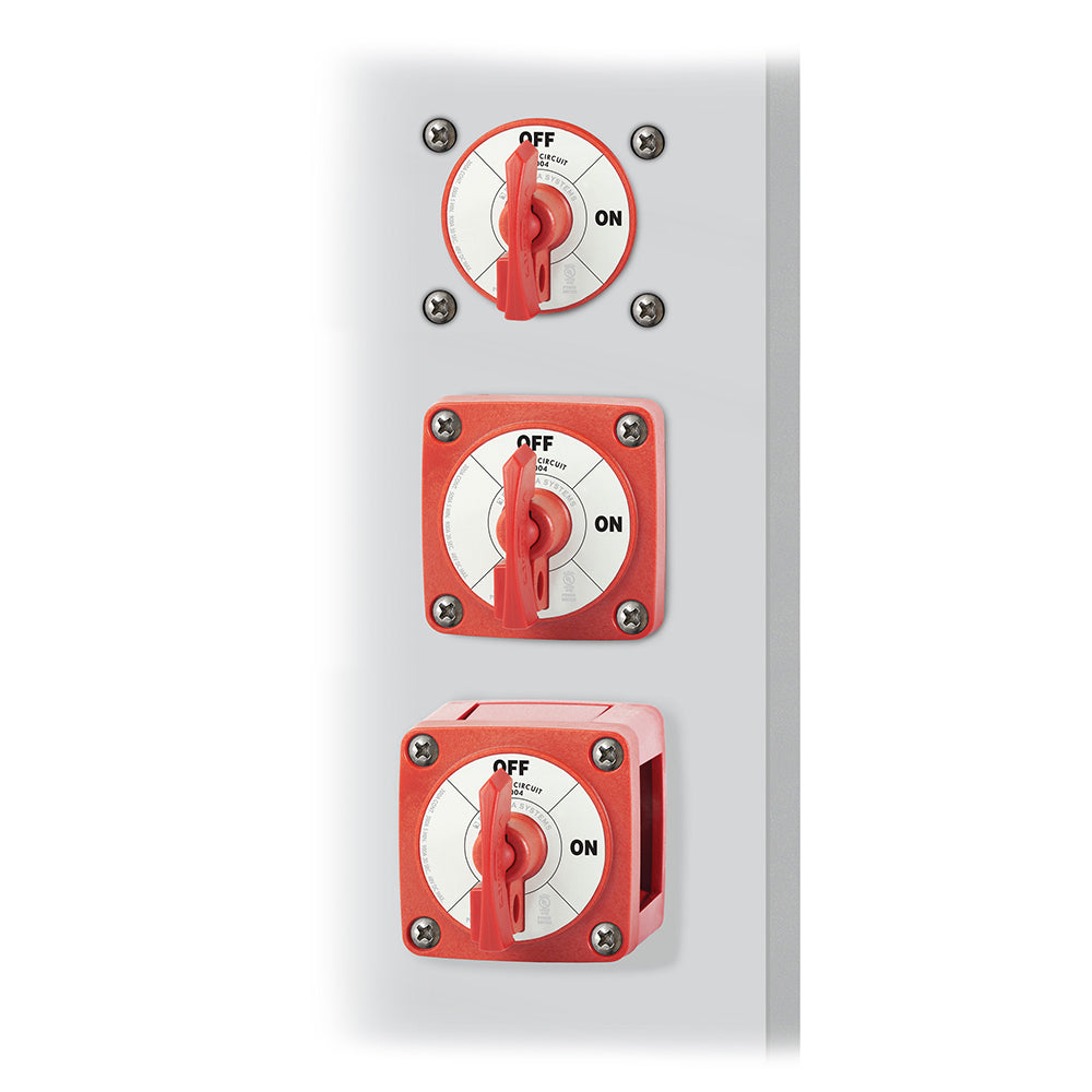 Blue Sea Systems Blue Sea 6004 single circuit ON-OFF switch with locking key in red for battery management system.