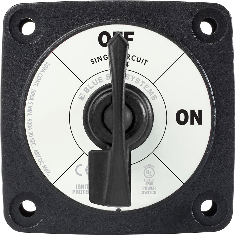 Blue Sea Systems single circuit ON-OFF battery management switch with locking key in black, designed for electrical control.