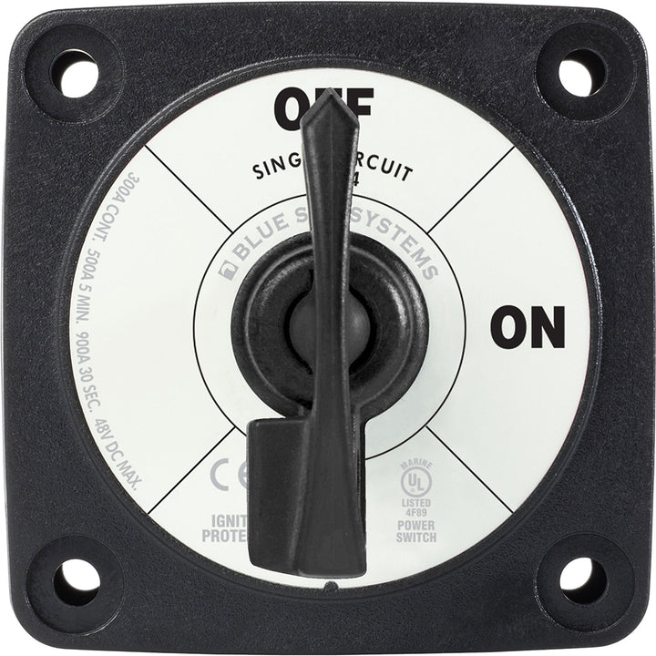 Blue Sea Systems single circuit ON-OFF battery management switch with locking key in black, designed for electrical control.