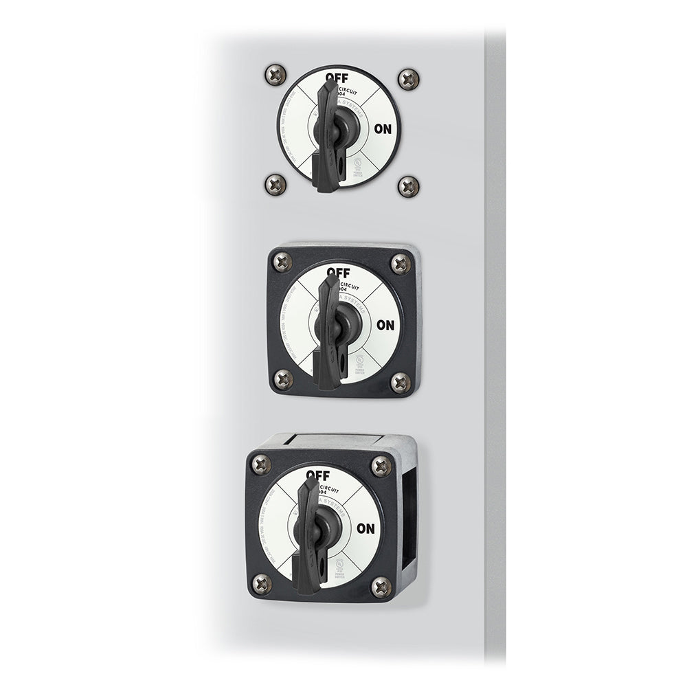 Blue Sea Systems single circuit ON-OFF battery management switch with locking key in black, designed for reliable power control.
