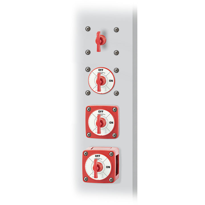 Blue Sea Systems 6005 M-Series Mini Battery Switch, single circuit ON/OFF switch for marine or RV battery management.