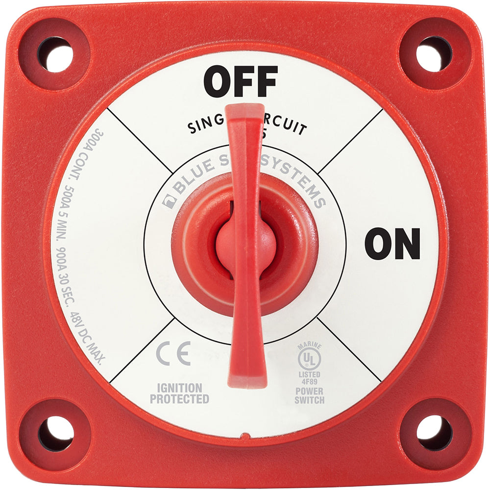 Blue Sea Systems 6005 M-Series Mini Battery Switch, single circuit ON/OFF, for battery management in marine or RV applications.