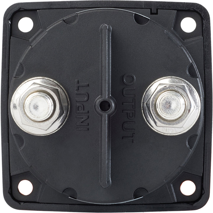 Blue Sea Systems Mini ON/OFF Battery Switch in black for battery management, compact and durable for marine or RV use.