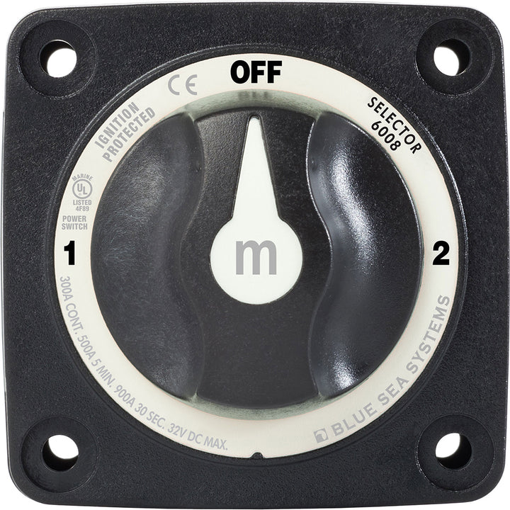 Blue Sea Systems 6008200 m-Series 3-Position Battery Switch for battery management, black color, durable and reliable.