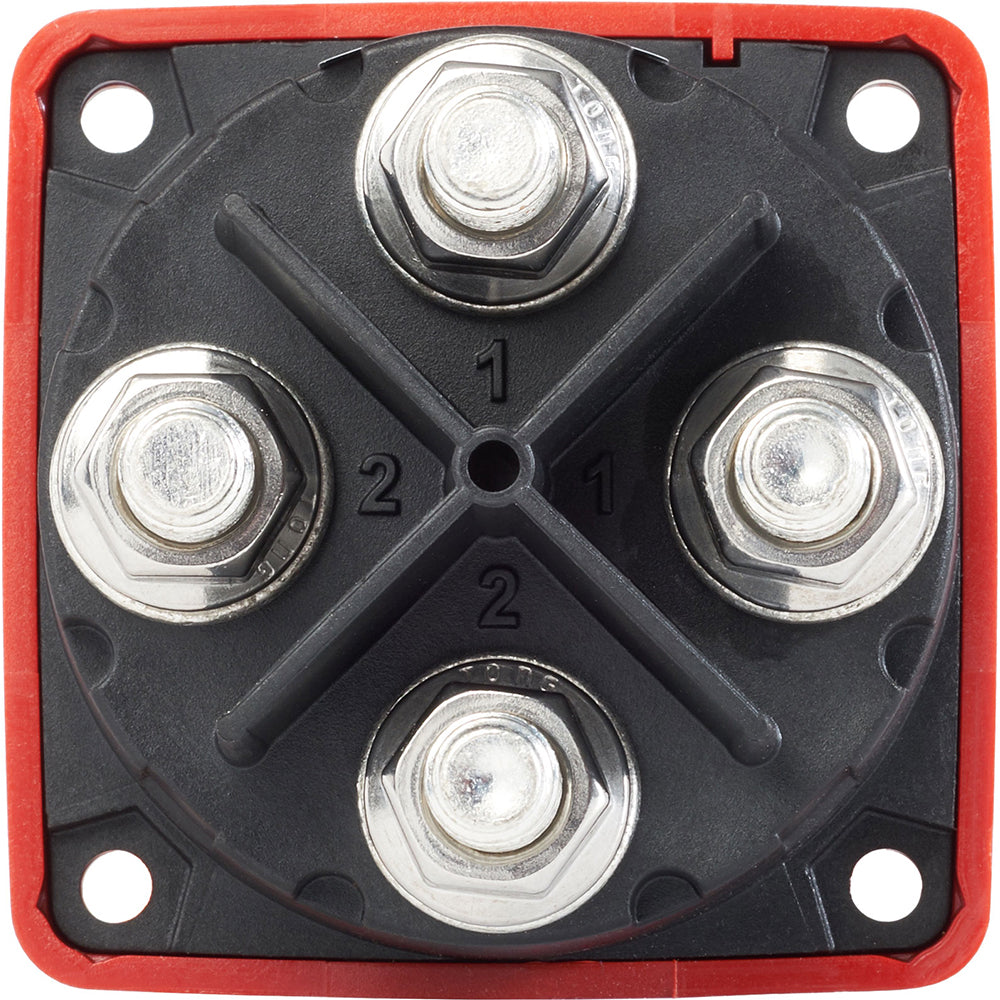 Blue Sea Systems 6010 M-Series Mini Battery Switch Dual Circuit for battery management, with blue switch and dual circuit terminals.
