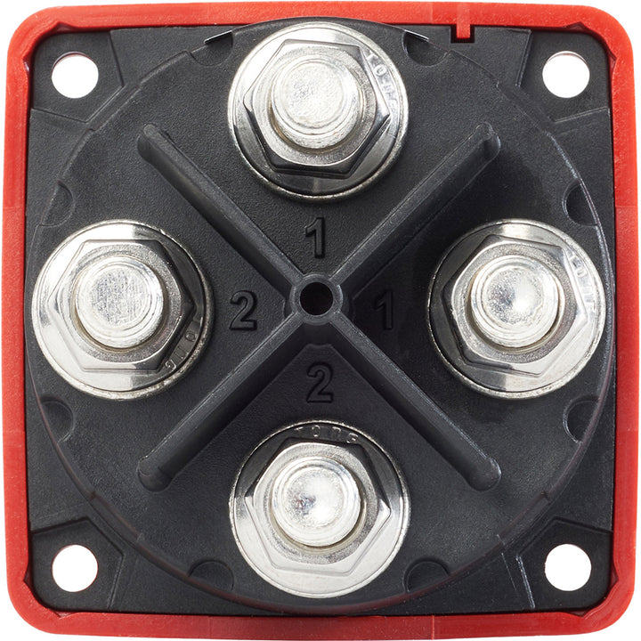 Blue Sea Systems 6010 M-Series Mini Battery Switch Dual Circuit for battery management, with blue switch and dual circuit terminals.