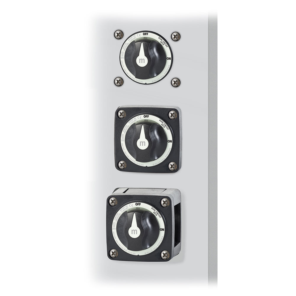 Blue Sea Systems Blue Sea 6010200 dual circuit battery switch in black for marine and RV battery management systems.