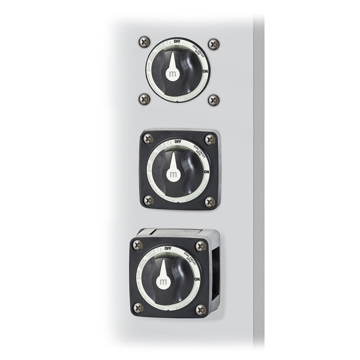 Blue Sea Systems Blue Sea 6010200 dual circuit battery switch in black for marine and RV battery management systems.