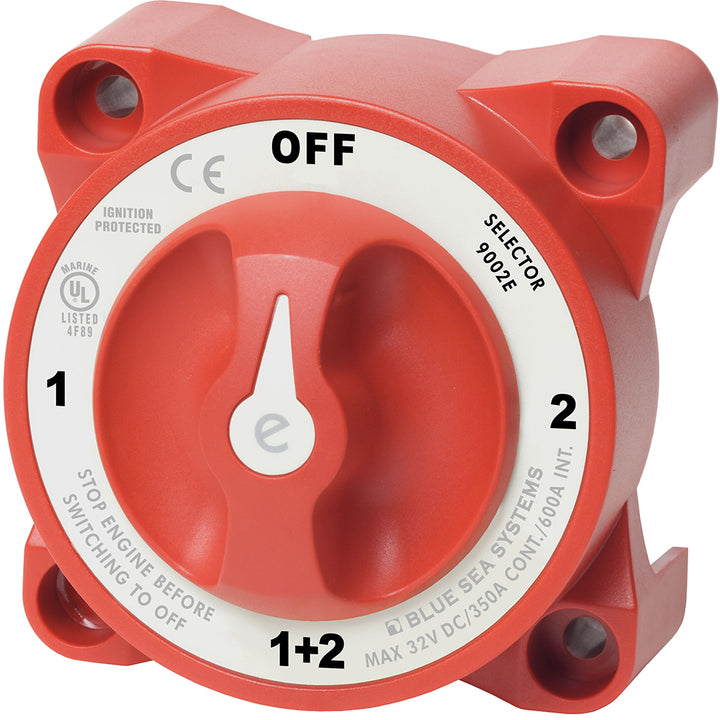 Blue Sea Systems 9002e e-Series Battery Switch Selector with Alternator Field Disconnect for battery management systems.