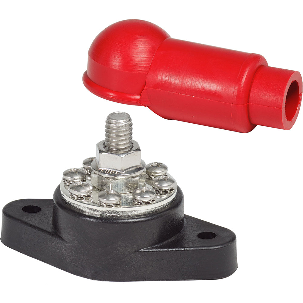 Blue Sea Systems PowerPost Plus cable connector with 3/8 inch stud, used for busbars, connectors, and insulators.
