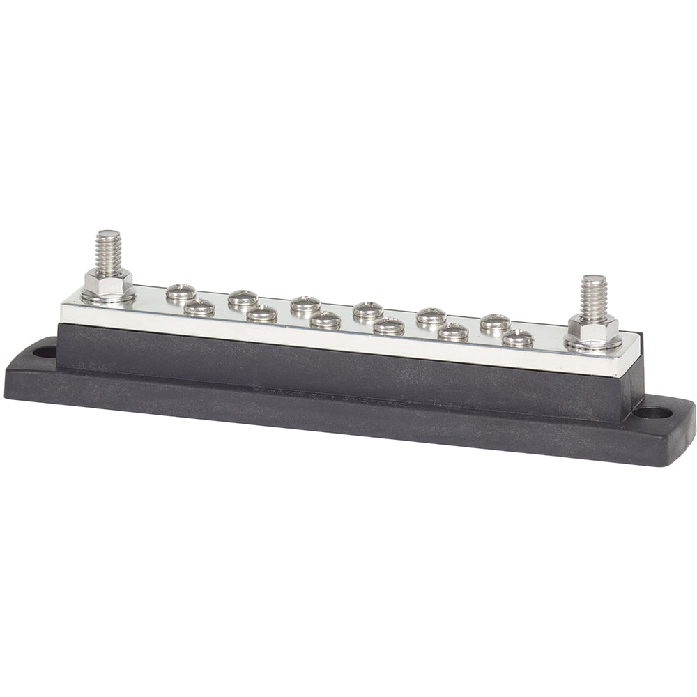 Blue Sea Systems MaxiBus 250AMP common busbars with 12 #10 terminal screws for electrical connections.