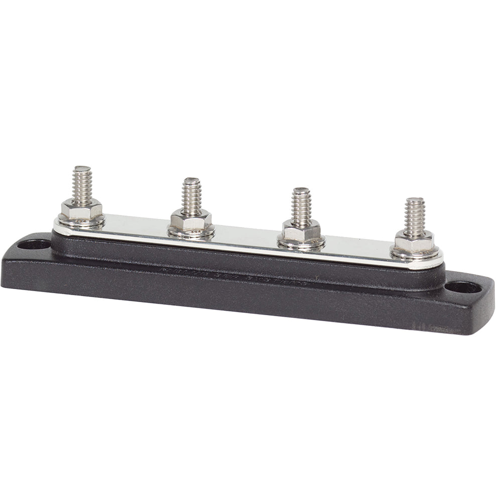 Blue Sea 2303 150AMP common busbar with four 1/4-inch stud terminals for electrical connections and distribution.