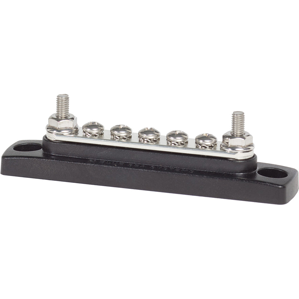 Blue Sea Systems MiniBus 2304 100 Ampere common busbar with five 8-32 screw terminals for electrical connections.