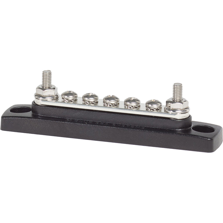 Blue Sea Systems MiniBus 2304 100 Ampere common busbar with five 8-32 screw terminals for electrical connections.
