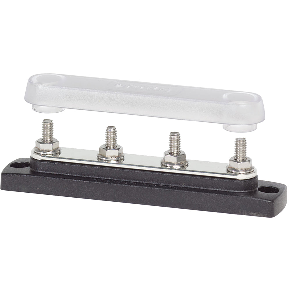 Blue Sea Systems 2307 Common 150A BusBar with four 1/4"-20 studs and cover for electrical connections.