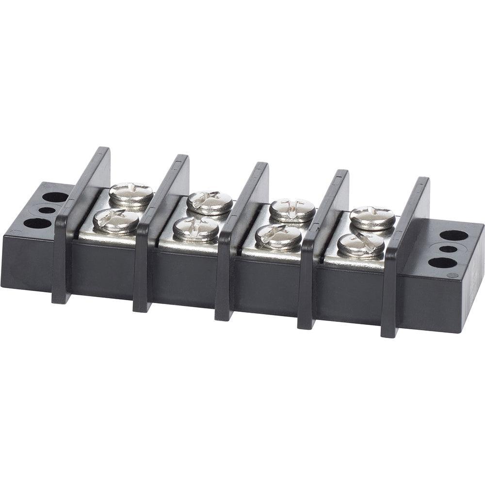 Blue Sea Systems 2604 terminal block with 4 circuits, 65AMP busbar connector for electrical connections and circuit organization.