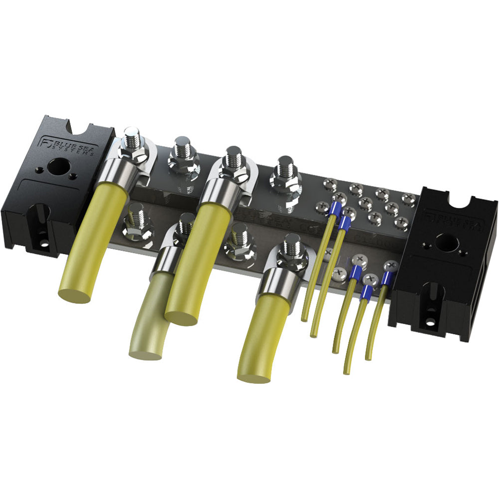 Blue Sea PowerBar 1000 busbar with 8 3/8" terminal studs and protective cover for electrical connections.