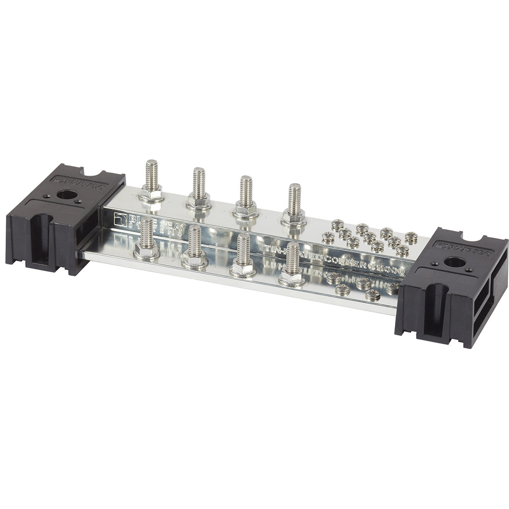 Blue Sea PowerBar 1000 busbar with 8 5/16" terminal studs and cover, used for electrical connections and power distribution.
