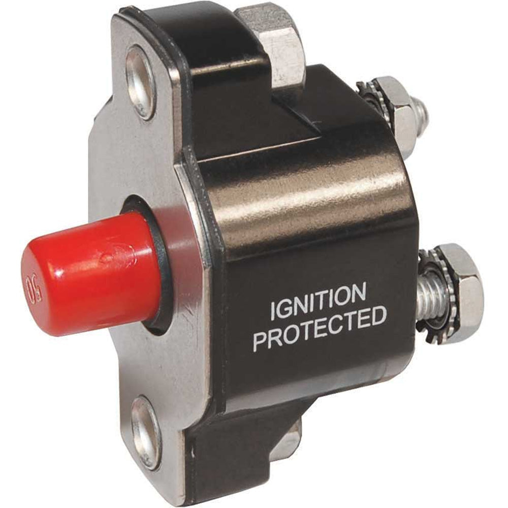 Blue Sea Systems 2138 medium duty push button reset-only circuit breaker, 15A, with blue casing and push button for electrical safety.