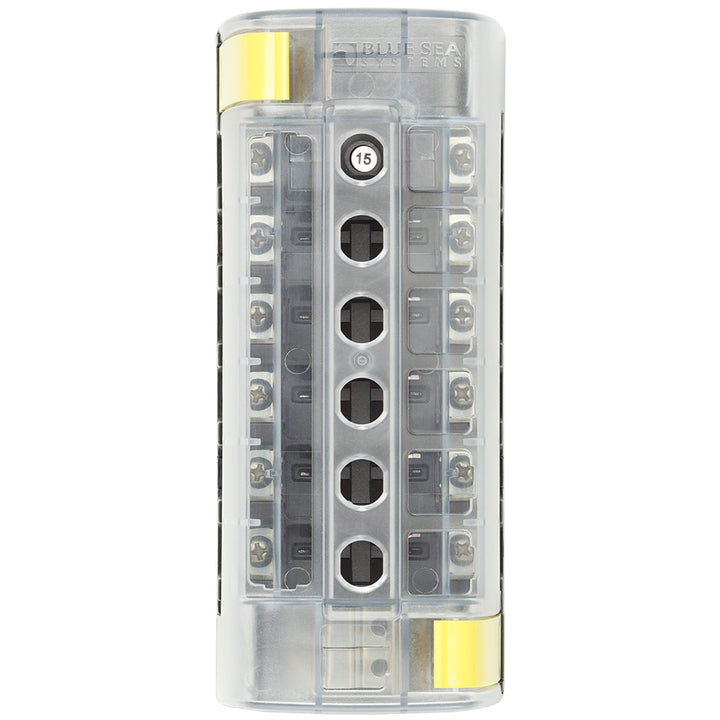 Blue Sea Systems 5050 ST CLB Circuit Breaker Block with six positions, used for electrical circuit protection and distribution.