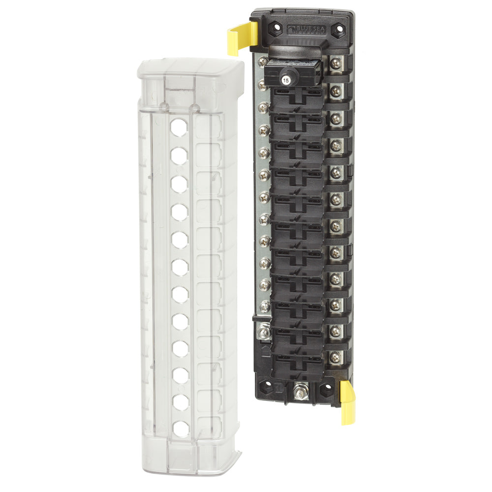 Blue Sea Systems 5054 ST CLB circuit breaker block with 12 positions and negative bus for electrical circuit protection.