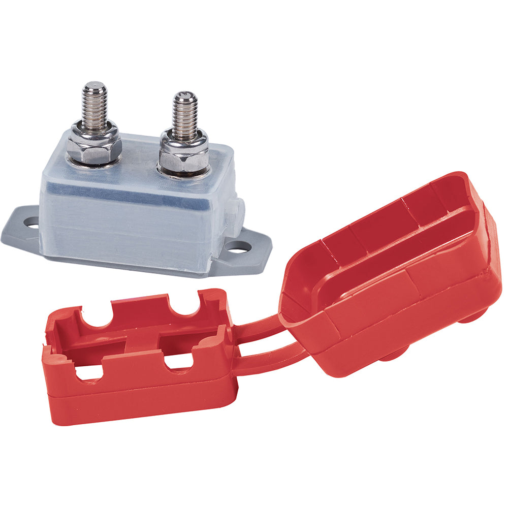 Blue Sea 7157 Short Stop Circuit Breaker in blue, 50A, for marine or electrical panel protection, by Blue Sea Systems.