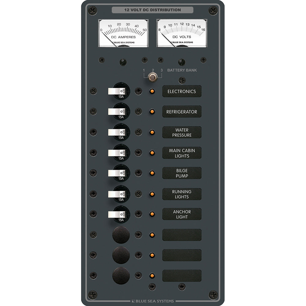 Blue Sea Systems DC 10-position toggle branch circuit breaker panel, electrical panel with switches and wiring for marine or RV use