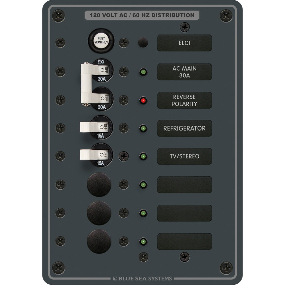 Blue Sea Systems Blue Sea 8101 ELCI GFCI panel with 5 positions, electrical panel for safe power distribution.