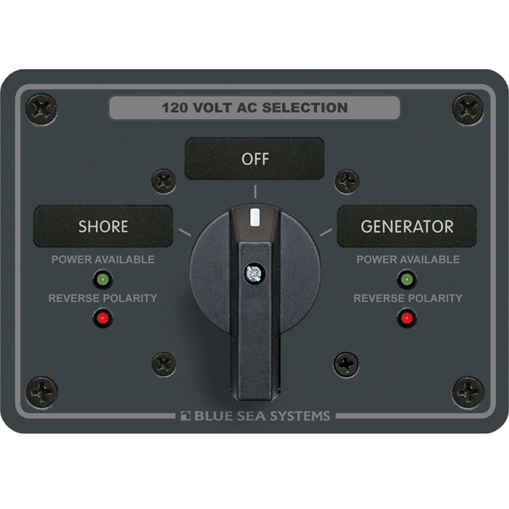 Blue Sea 8365 AC Rotary Switch Panel with 2 positions, 2-pole, 65 Ampere electrical panel for marine or industrial use