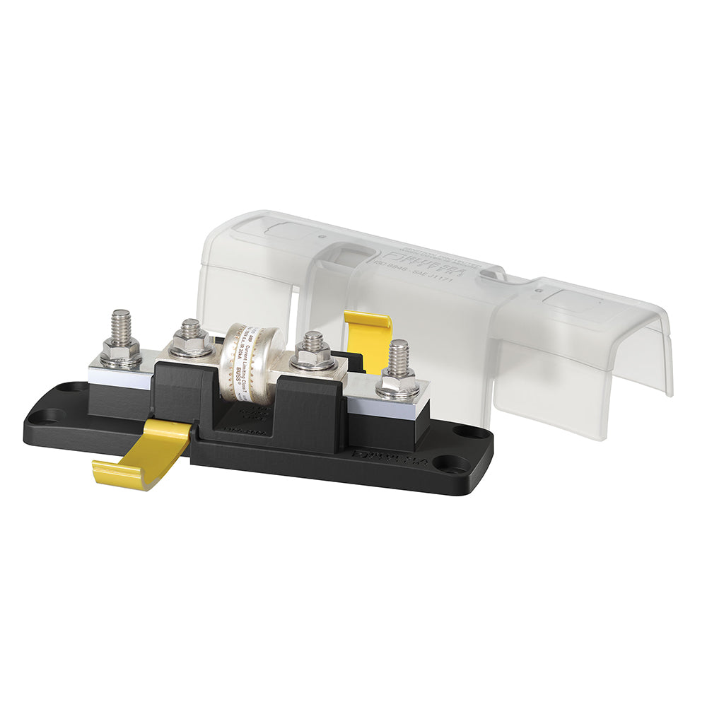 Blue Sea Systems Class T Fuse Block with insulating cover, rated 110-200A, for secure electrical fuse connections.