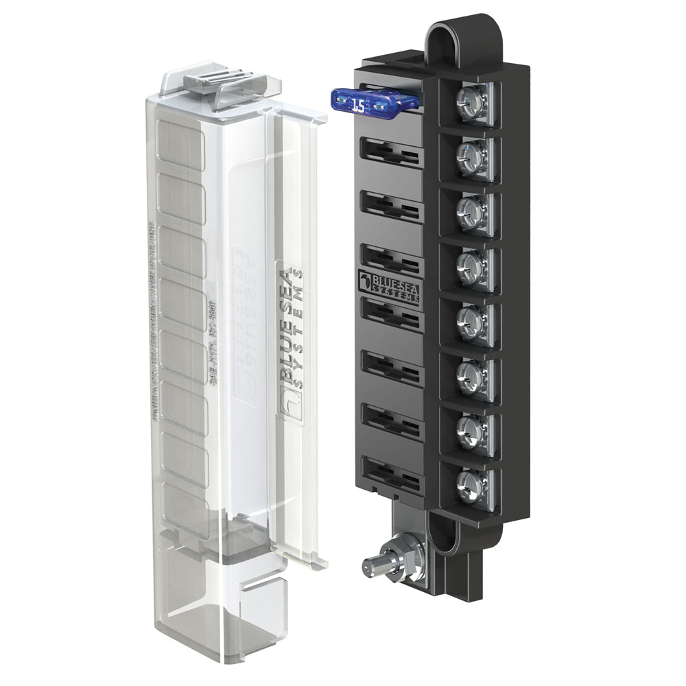 Blue Sea Systems 5046 ST Blade Fuse Block with cover, 8 circuit compact fuse block for electrical protection and organization