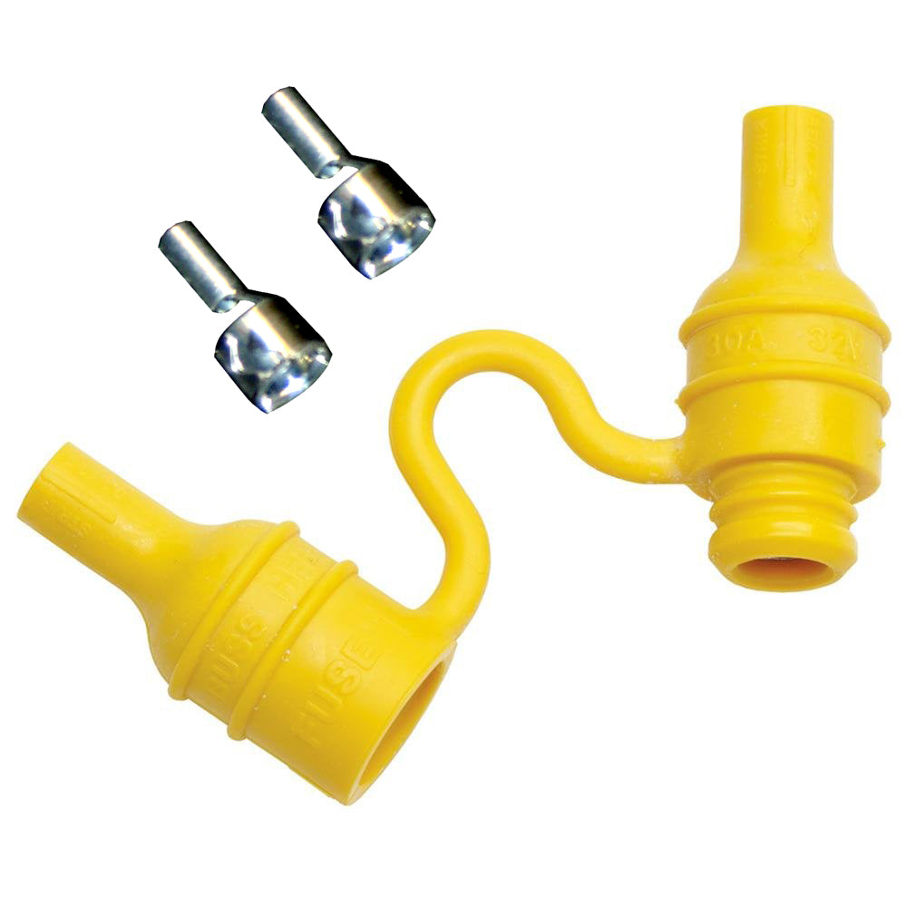 Blue Sea Systems waterproof inline fuse holder for AGC/MDL fuses, shown in durable blue plastic with wiring ports.