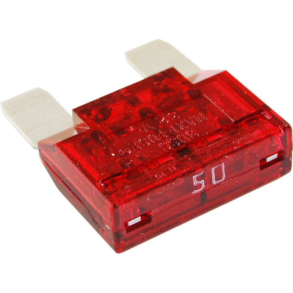 Blue Sea Systems 5140 50AMP Maxi Fuse installed in a fuse block for marine or industrial electrical systems.