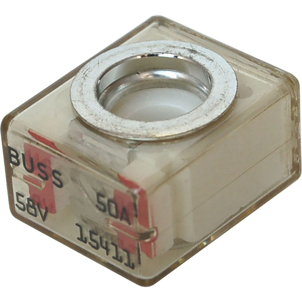 Blue Sea Systems 5177 50A fuse terminal mounted on fuse block, used in marine electrical systems for secure fuse connections.