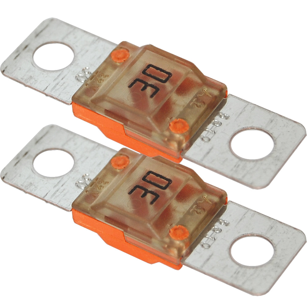 Blue Sea Systems 5250 MIDI/AMI Fuse Pair, 30 Amp, shown in fuse block for marine or electrical applications.