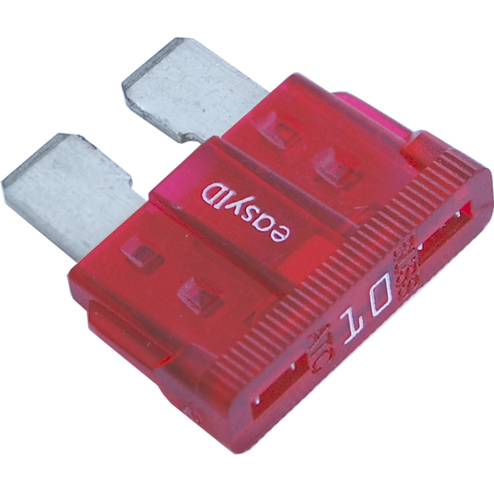 Blue Sea Systems 5294 easyID ATC fuse, 10 Amp, mounted in fuse block for automotive or marine electrical protection.