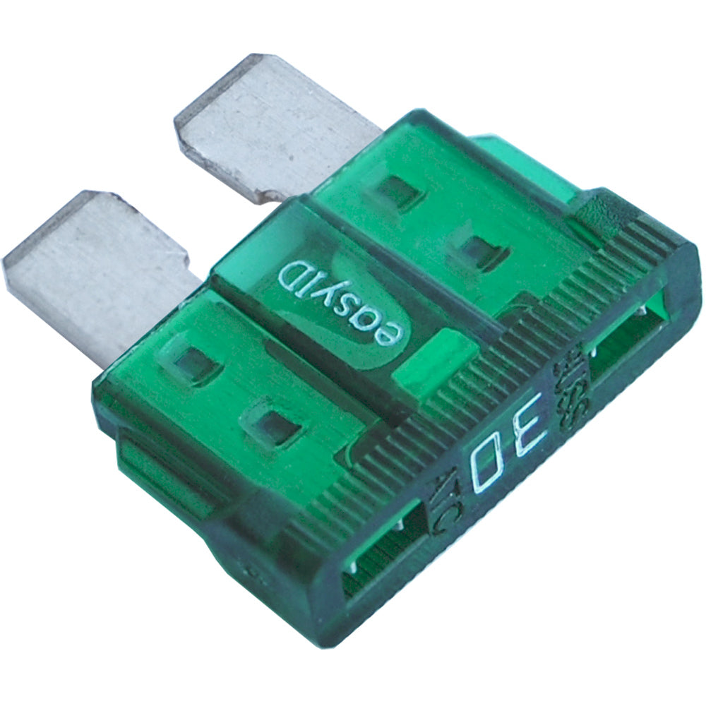 Blue Sea Systems 5298 easyID ATC fuse block with 30 Amp fuse, featuring clear labeling and durable construction for electrical safety.
