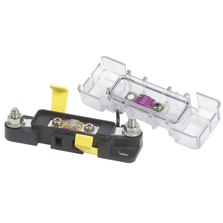 Blue Sea Systems 7720 MIDI/AMI Safety Fuse Block for fuse protection, shown with multiple fuse slots on a white background.