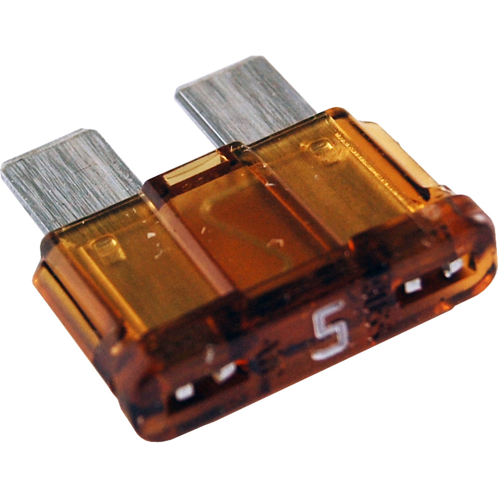 Blue Sea Systems 5 Amp ATO/ATC fuse pack with 25 fuses, shown in a blue fuse block for marine or automotive electrical use.