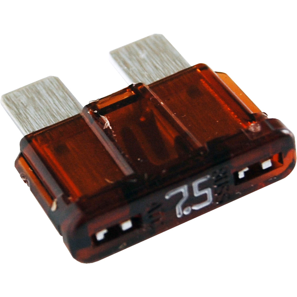 Blue Sea Systems ATO/ATC fuse pack with 7.5 Amp fuses, shown in a 25-pack, designed for fuse blocks and electrical safety.