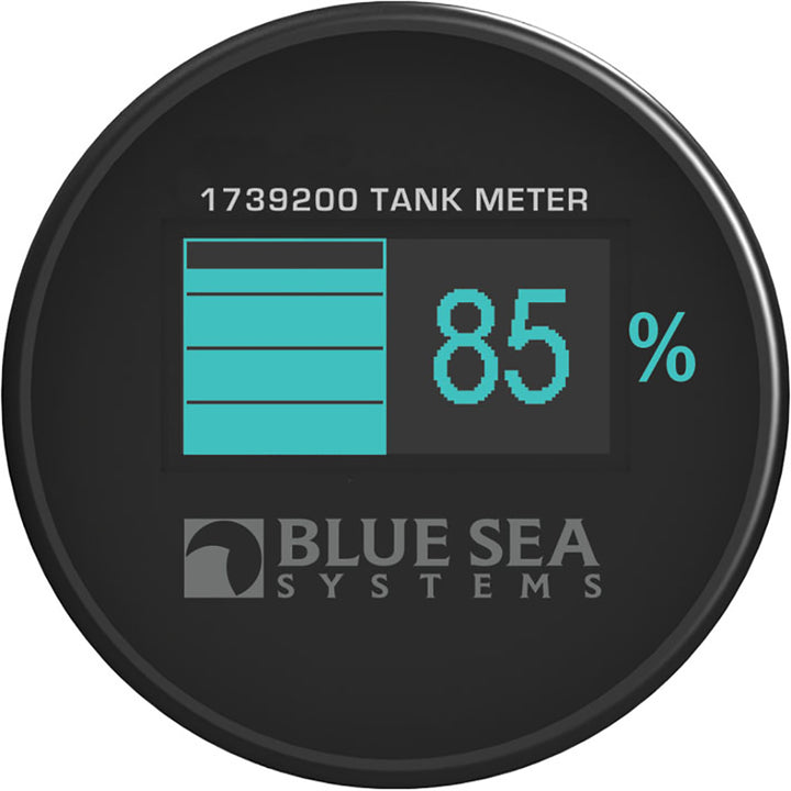 Blue Sea Systems Mini OLED Tank Meter in blue, a compact monitoring device for tank levels with clear display.