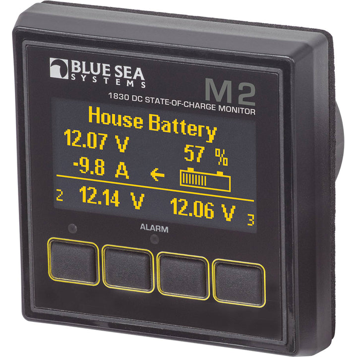 Blue Sea Systems Blue Sea 1830 M2 DC SoC monitor showing battery state of charge display and controls.