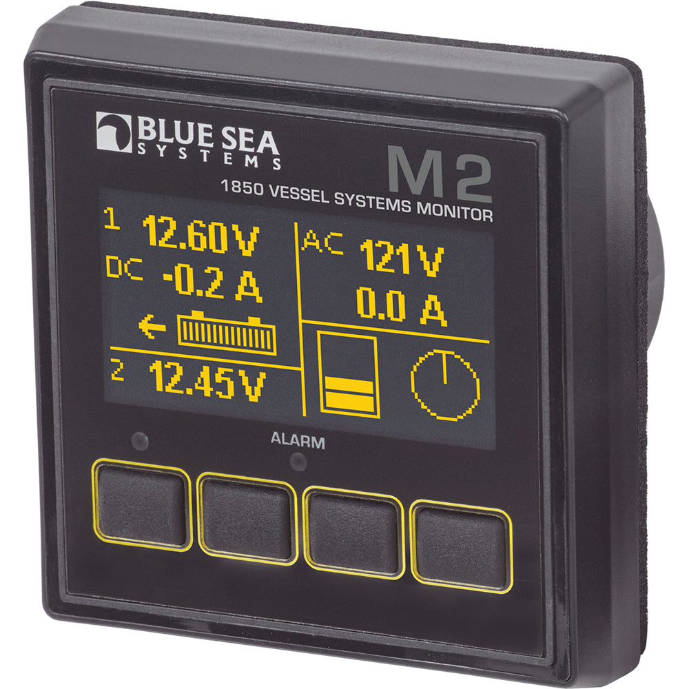 Blue Sea Systems 1850 M2 Vessel Systems Monitor displaying digital readings on a panel for boat monitoring.