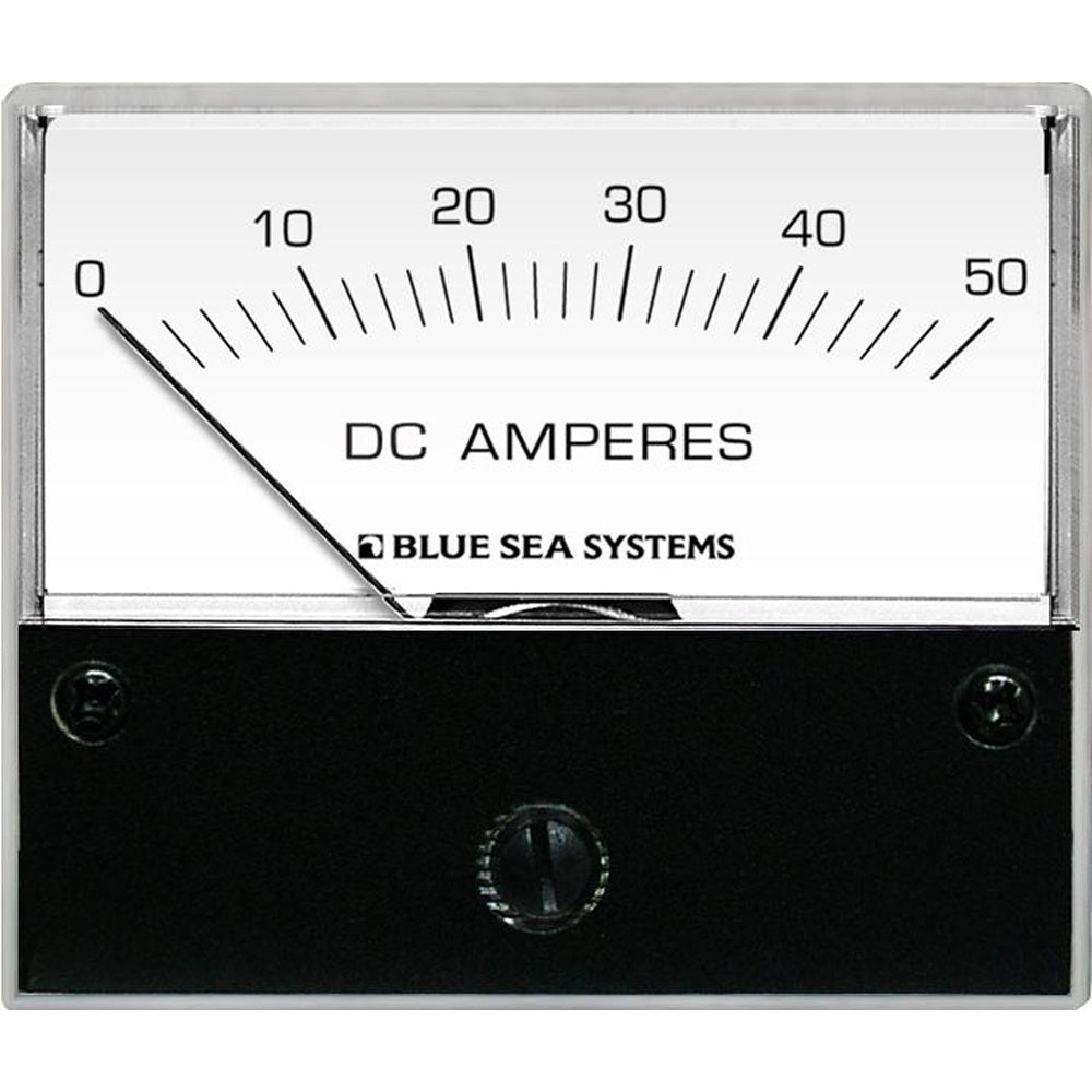 Blue Sea 8022 DC Analog Ammeter with 2-3/4 inch face showing 0-50 Amp DC current measurement.