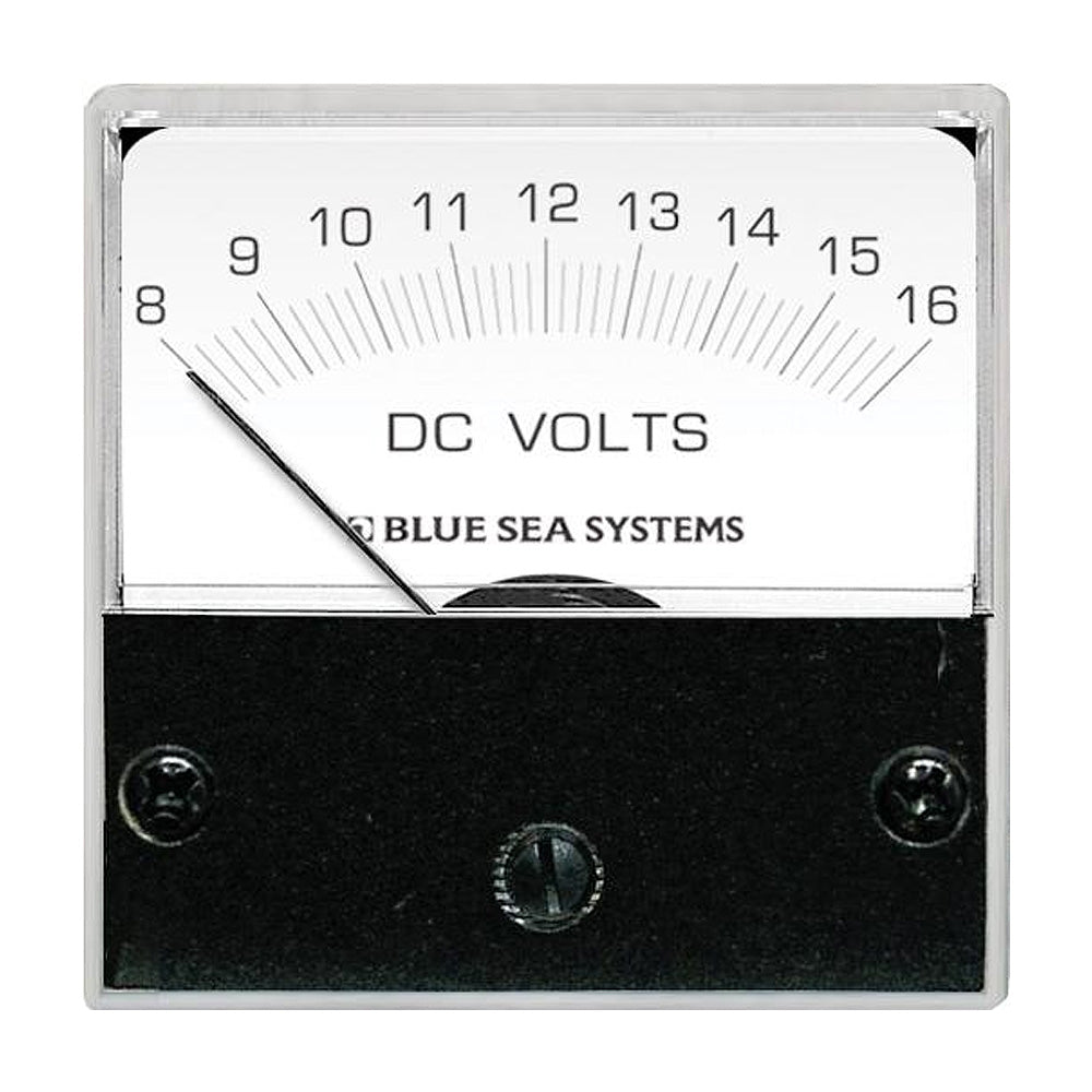 Blue Sea Systems 8028 DC Analog Micro Voltmeter with 2-inch face displaying 8-16 volts DC for meters and monitoring.