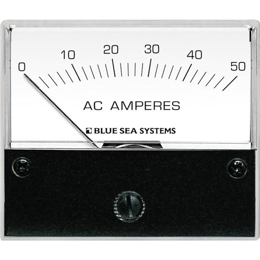 Blue Sea 9630 AC analog ammeter showing 0-50 amperes AC in a meters and monitoring device by Blue Sea Systems