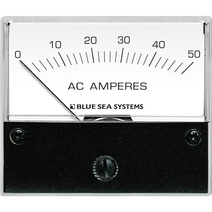 Blue Sea 9630 AC analog ammeter showing 0-50 amperes AC in a meters and monitoring device by Blue Sea Systems